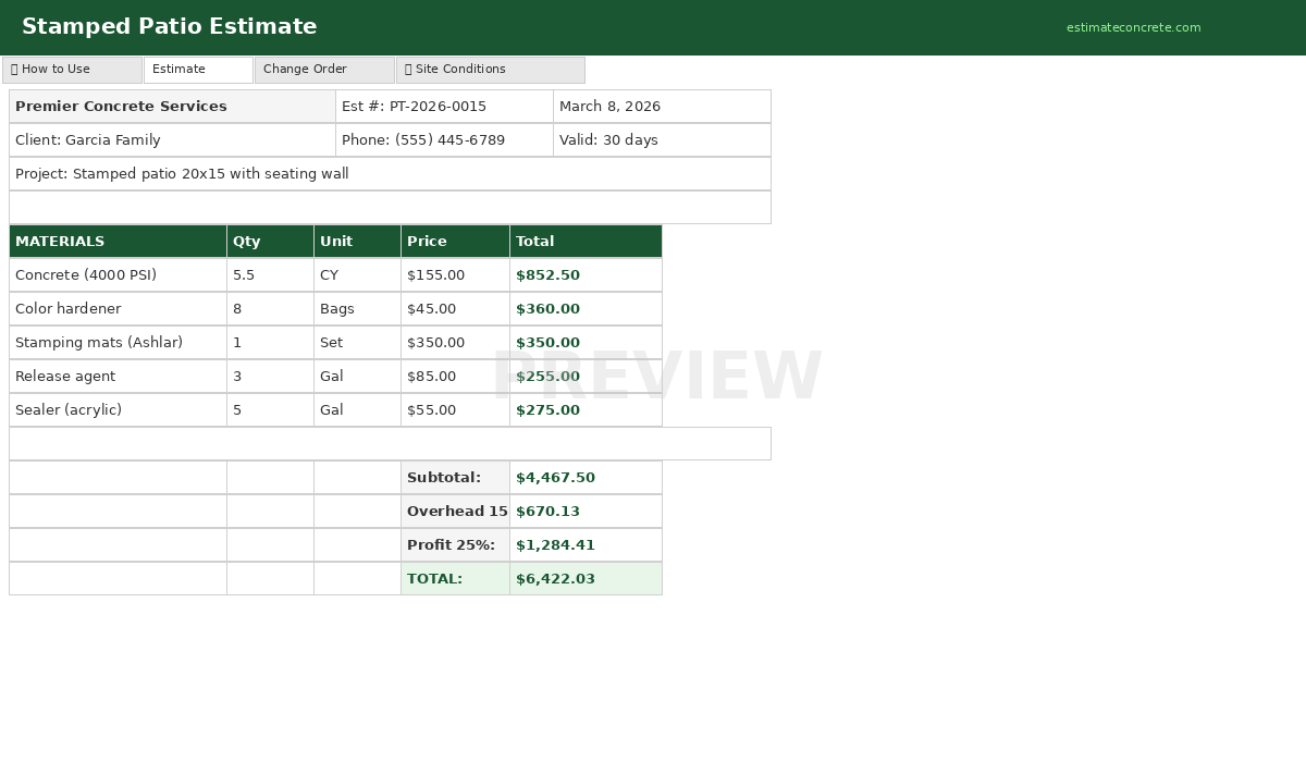 Stamped Patio Estimate preview